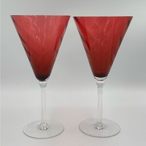 Garda Rose Theresienthal 1960s Cranberry Optic Swirl Wine/Water Glasses set of 2
